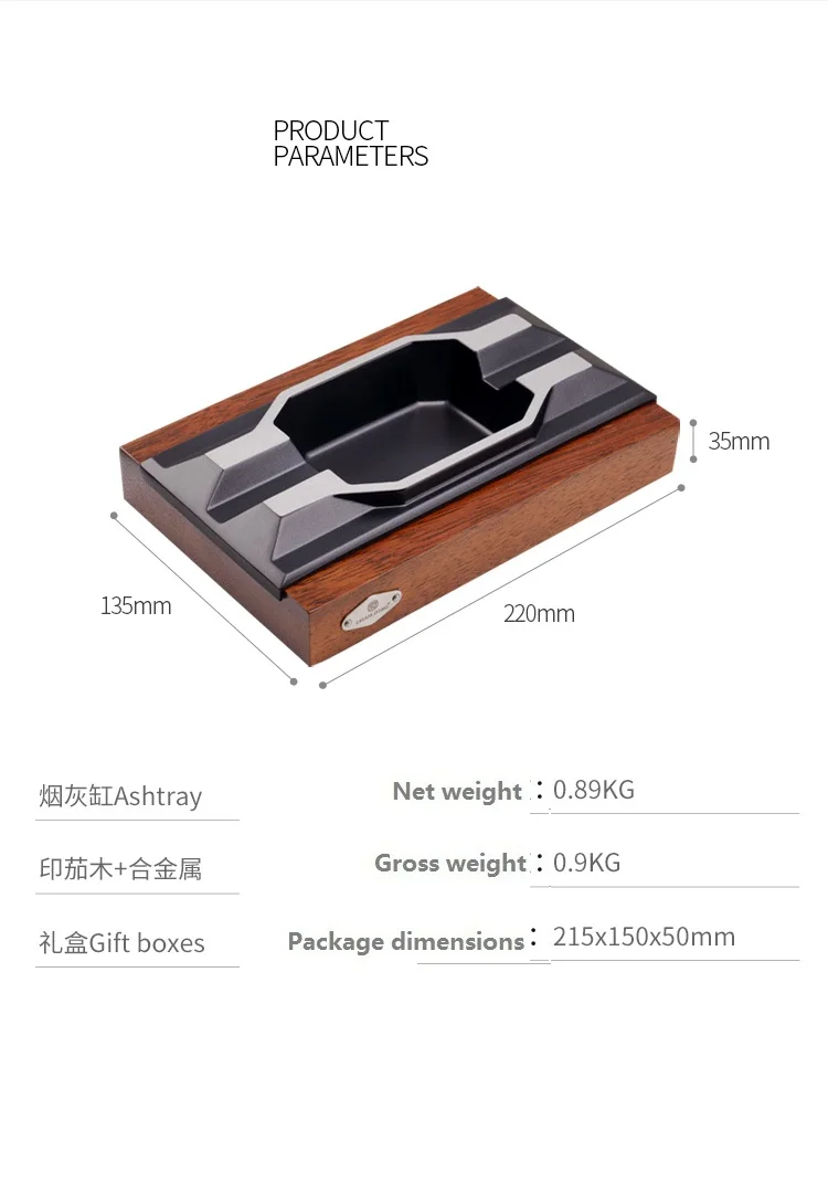 Пепельница для сигар Большая Металлическая из массива дерева оригинальная