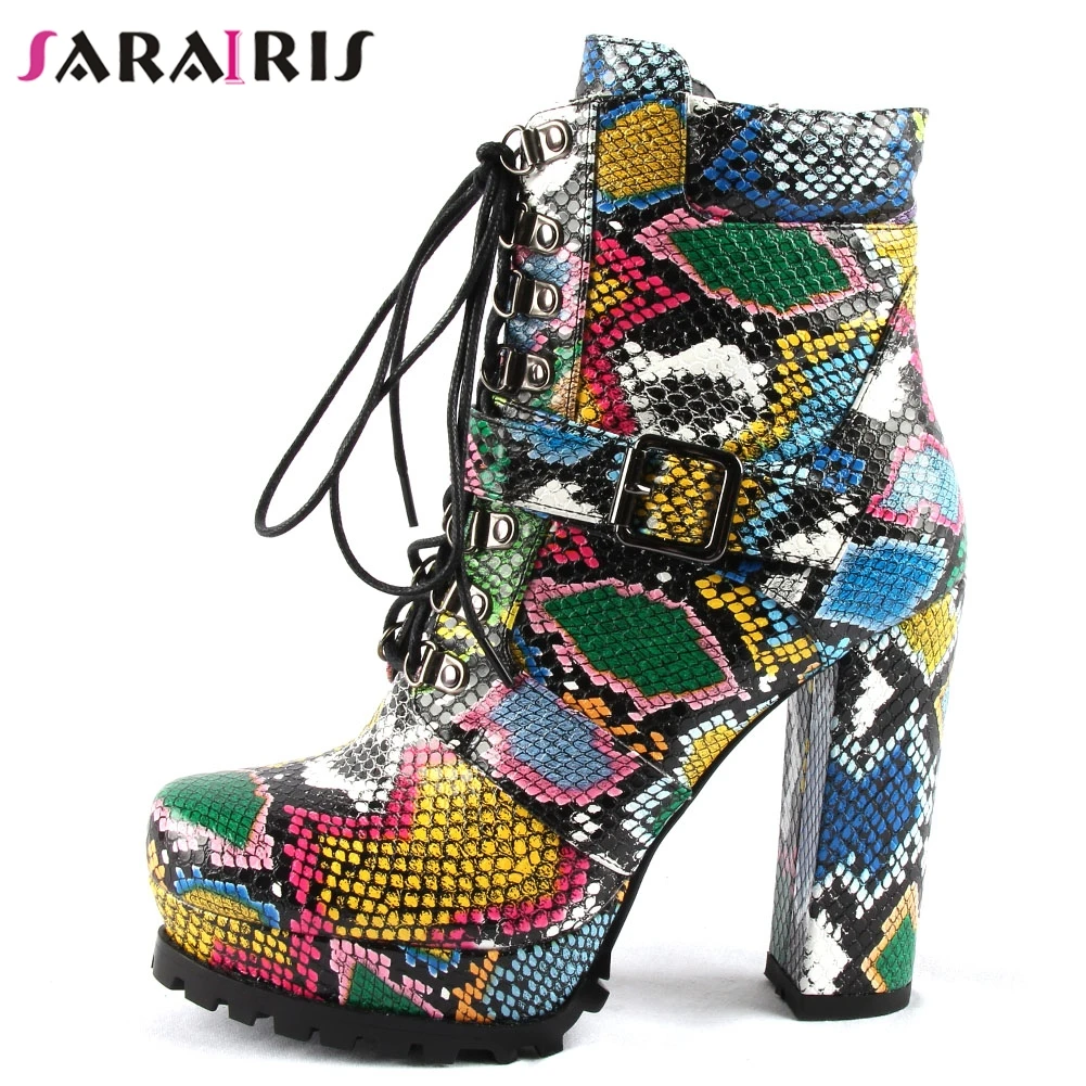 SARAIRIS/новые женские осенние модные ботинки со змеиным принтом Женские ботильоны