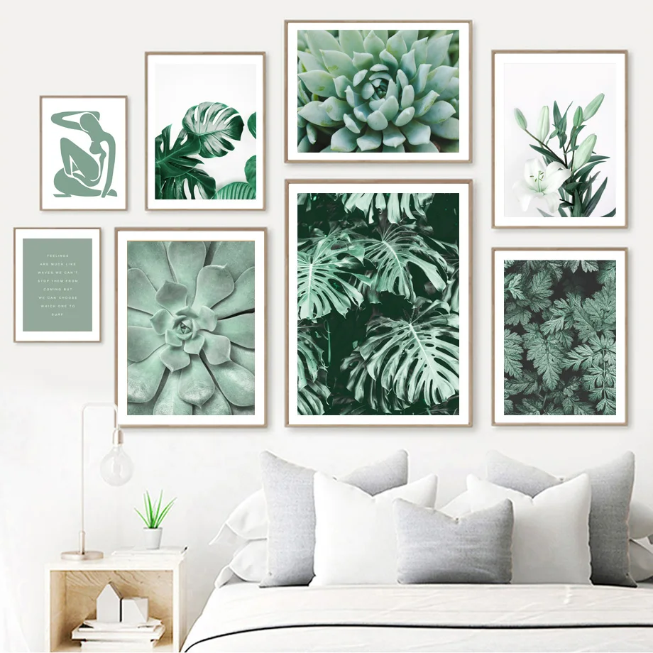 

Green Succulents Monstera Lilies Quote Gallery Wall Art Print Canvas Painting Nordic Poster Wall Pictures For Living Room Decor