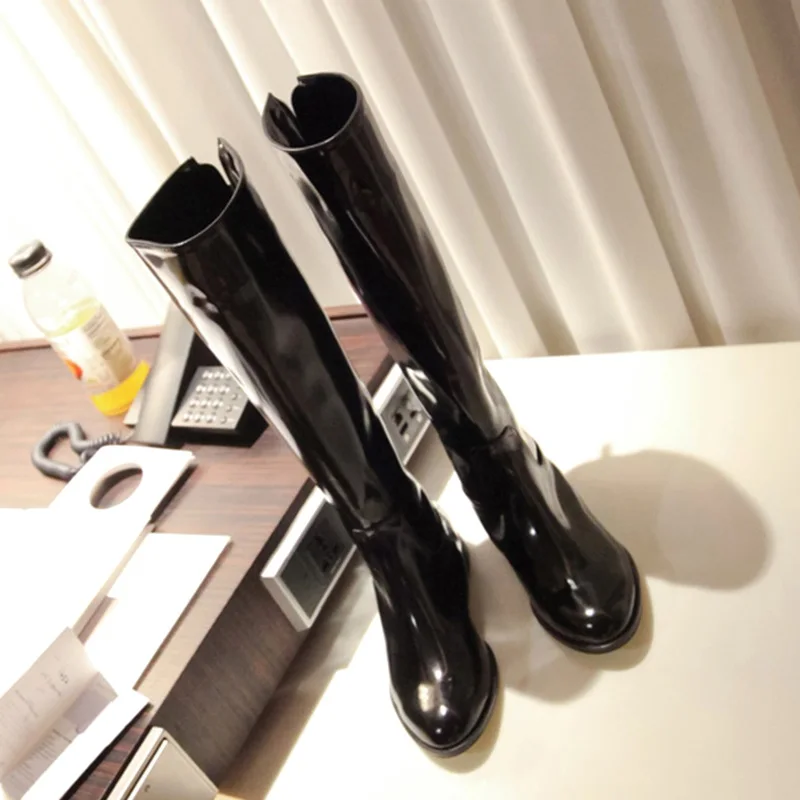 VANKARING/Брендовые женские сапоги до колена из лакированной кожи Резиновые на