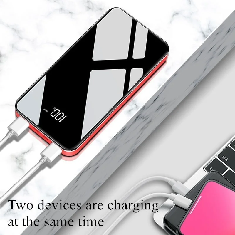 50000mah power bank portable phone charger mirror digital display external battery 2 usb fast charging for xiaomi samsung iphone free global shipping