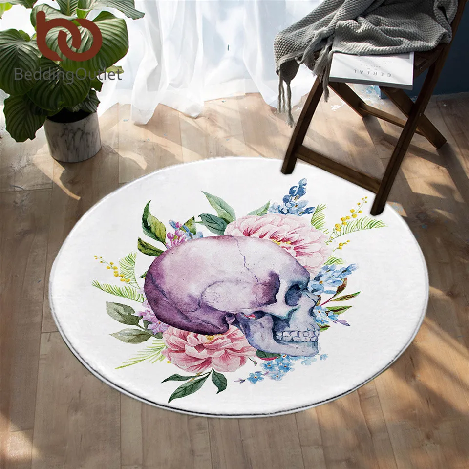 Постельное белье цветочный лист круглый коврик с изображением черепа для