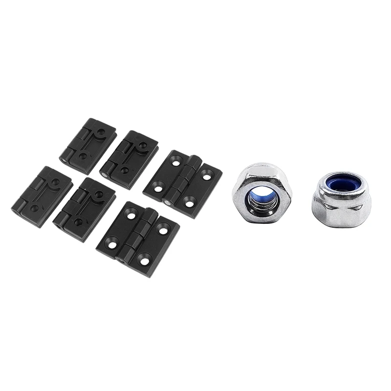 

6 x Black Aluminum Furniture Cabinet Door Hinge 50mm x 50mm & 20Pcs Stainless Steel Nyloc Nylock Lock Nuts M6