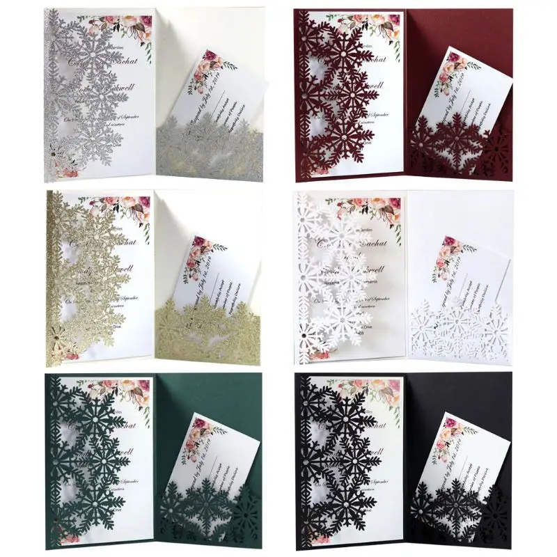 

20pcs/set Snowflake Invitations Greeting Card Delicate Carved Holiday Merry Christmas Party Supplies