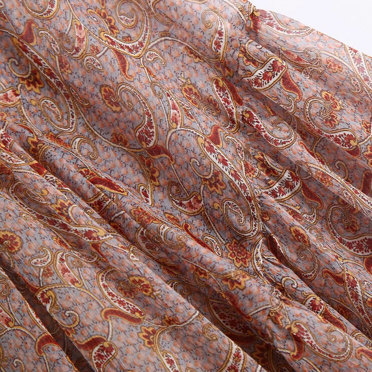 

Retro Printed Blouse Women Round Neck Balloon Sleeve Autumn Shirt Casual Short Blouses 2021Chiffon Blouses Vintage Tops