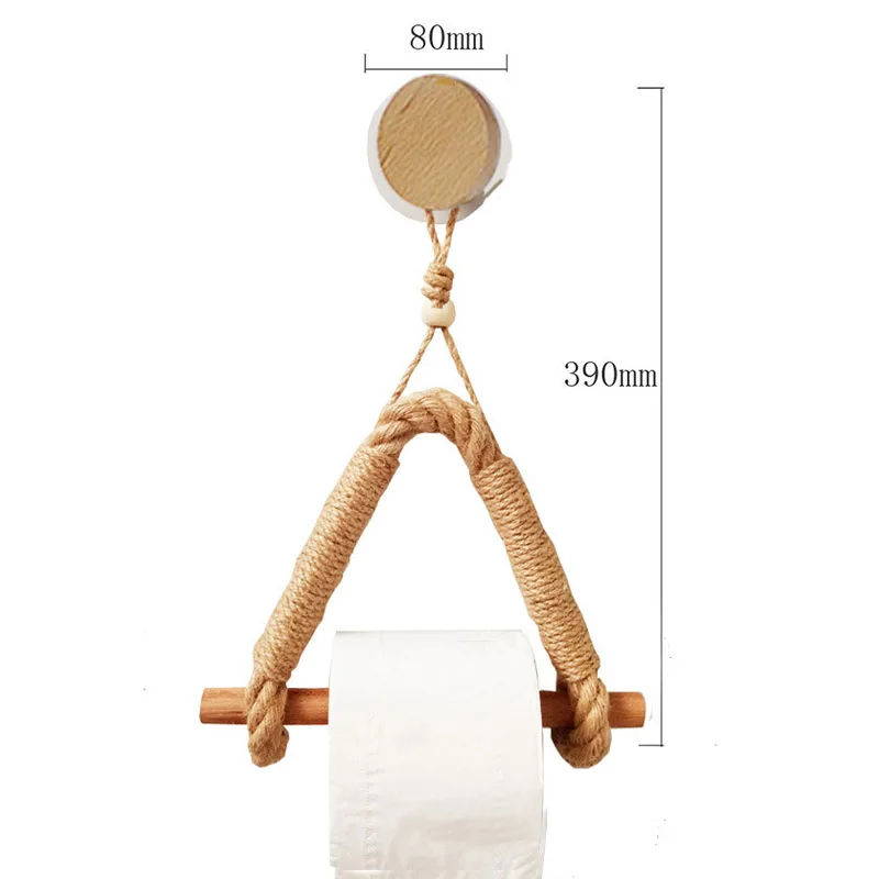 

Retro Tissue Rack Wood Knit Rope Toilet Paper Holder Wall Mounted Towel Hanging Shelf for Home Bathroom Decoration