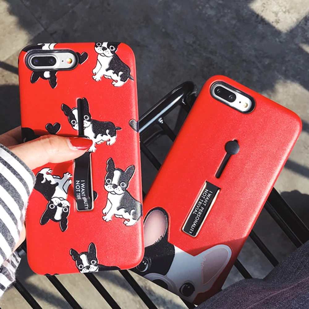 Loop Case For iPhone XR 11 Pro X XS Max Fashion Cute Dog Finger Ring Strap Cover 7 Plus 8 6 6s Hide Stand Grasp |