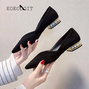 Женские туфли с острым носком EOEODOIT, бежевые туфли с открытым носком, без застежки, на каблуке 2 см, весна-лето