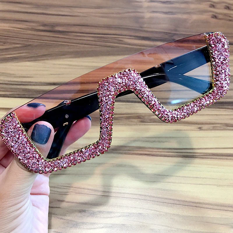 

half frame one piece full crystal shiny sunglasses for women fashion elegant Rhinestones party prom sun glasses female shades