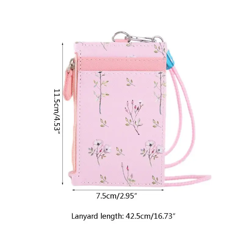

Portable ID Badge Credit Card Holder Leather Pocket Case Business Wallet with Neck Lanyard
