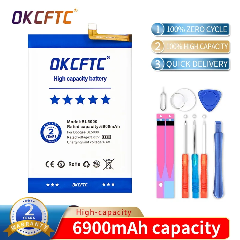 

OKCFTC Original BL5000 6900mAh In Stock NEW Battery For DOOGEE BL5000 BL 5000 Mobile Phone High quality batteries + Free Tools