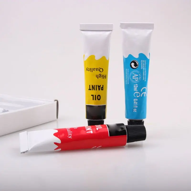 

12 Colors Oil Painting Paint Drawing Pigment 12ml Tubes with Brush Art Supplies R66F