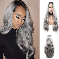 half wig black and grey half synthetic hd lace front wig glueless lace front wigs pre plucked with baby hair ombre color wigs