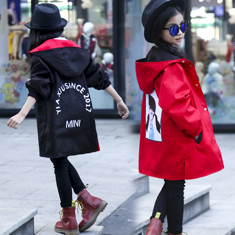 Two Sides Wear Jackets for Girl Hooded Thin Autumn Jacket Children Windbreaker Girls Trench Coat Outwear Children's Clothing | Детская