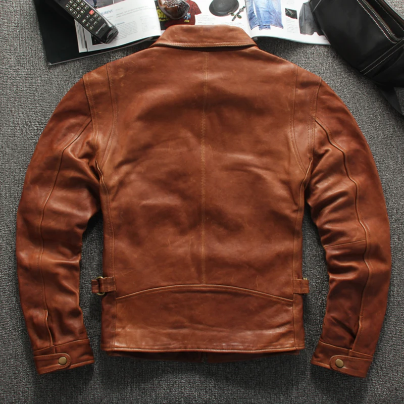 2022 Light Brown American Casual Style Genuine Leather Jacket Men Plus Size 4XL Real Natural Sheepskin Autumn Slim Fit Coat | Мужская