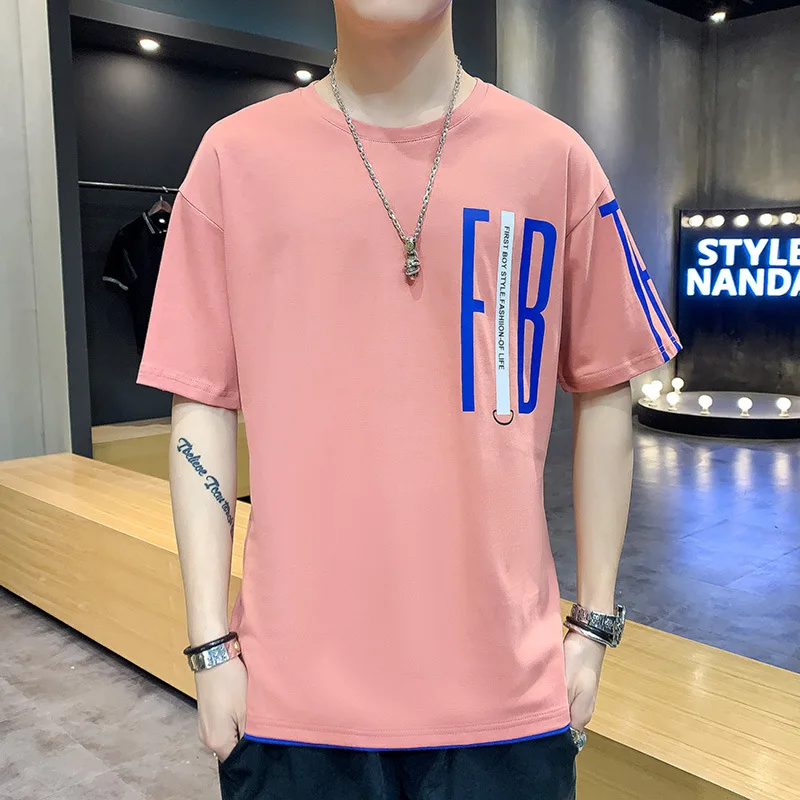 

Men's Short-Sleeved T-shirt Summer Korean Version Fashion Cotton Small and Large round Neck Student Casual All-match Half-Sleeve