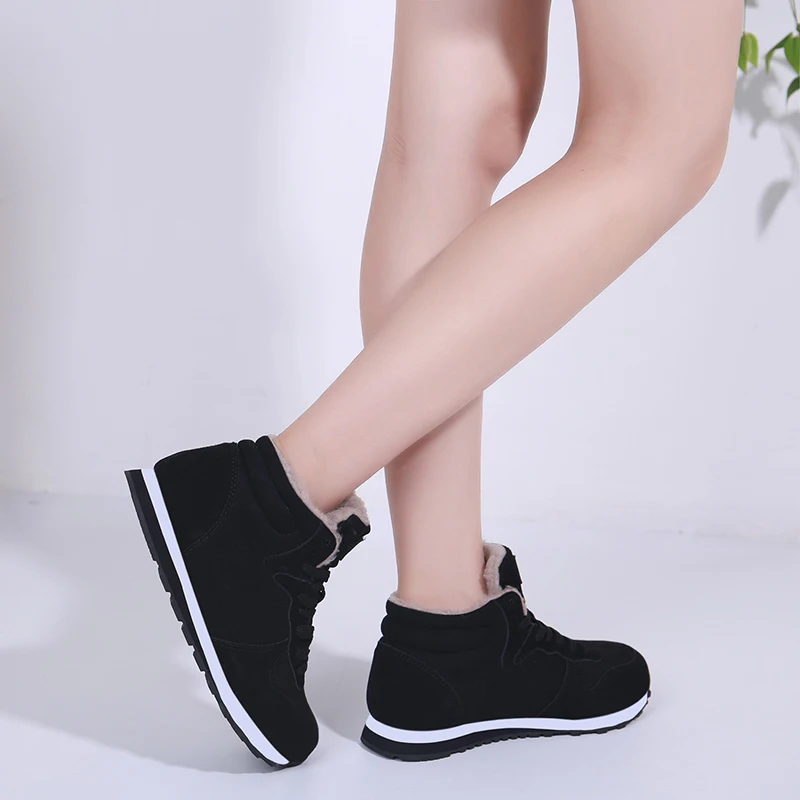 

New Snow Boots Winter Boots Women Shoes Warm Plush Ankle Boots Female Black Lace-up Shoes Women Plus Size