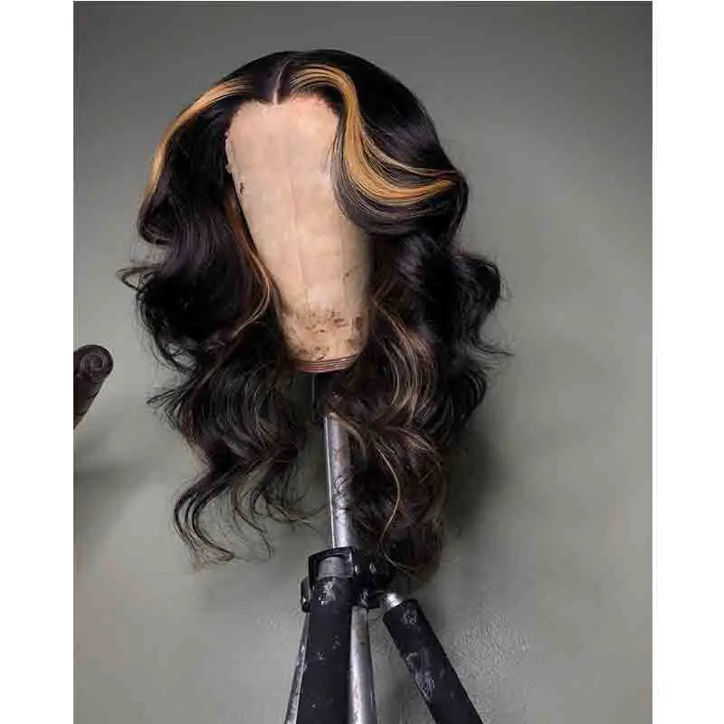 Блонд Выделите HD прозрачные парики на кружеве 13X6 глубокая часть тела волна