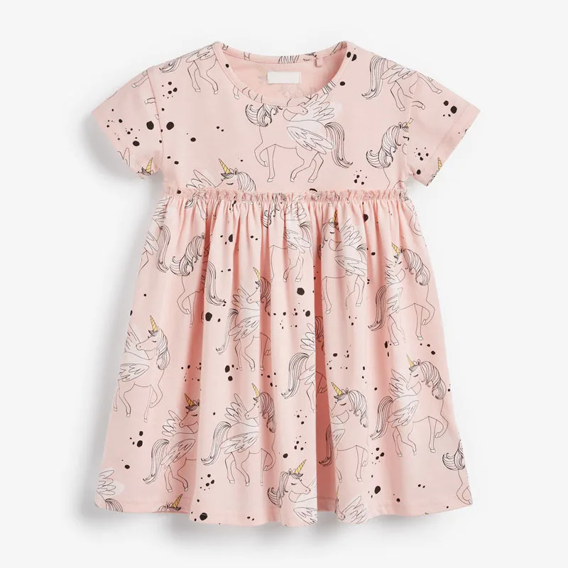 Little Maven New Summer Kids Pink Pegasus Horse Printed O-neck Girls 2-7yrs Short-sleeved Cotton HighWaist Knitted Sweet Dresses | Детская