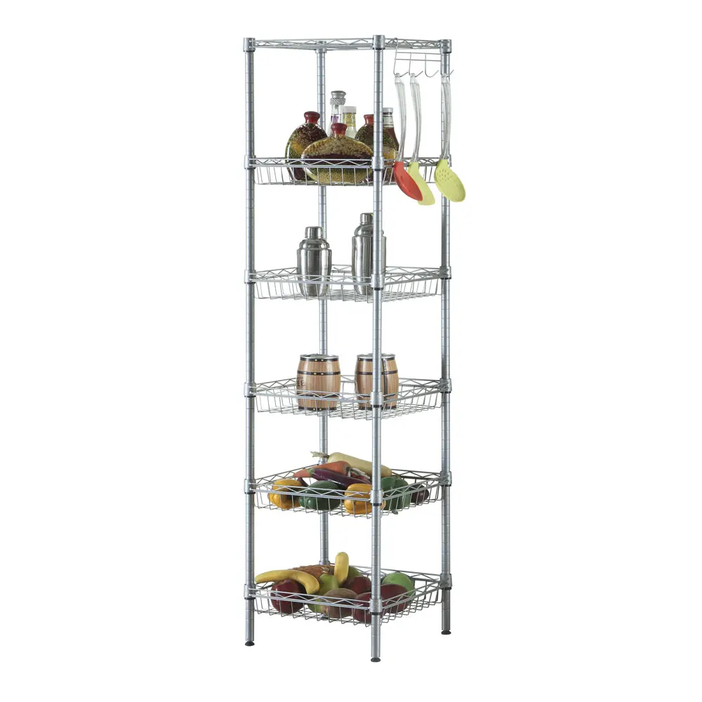 

Storage Rack Shelf Concise 6 Layers Carbon Steel & PP Silver Gray with Hook[US-Stock]