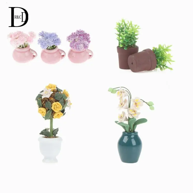 

1:12 миниатюрный горшок для кукольного домика, горшечные растения, цветочный горшок, мебель, домашний декор