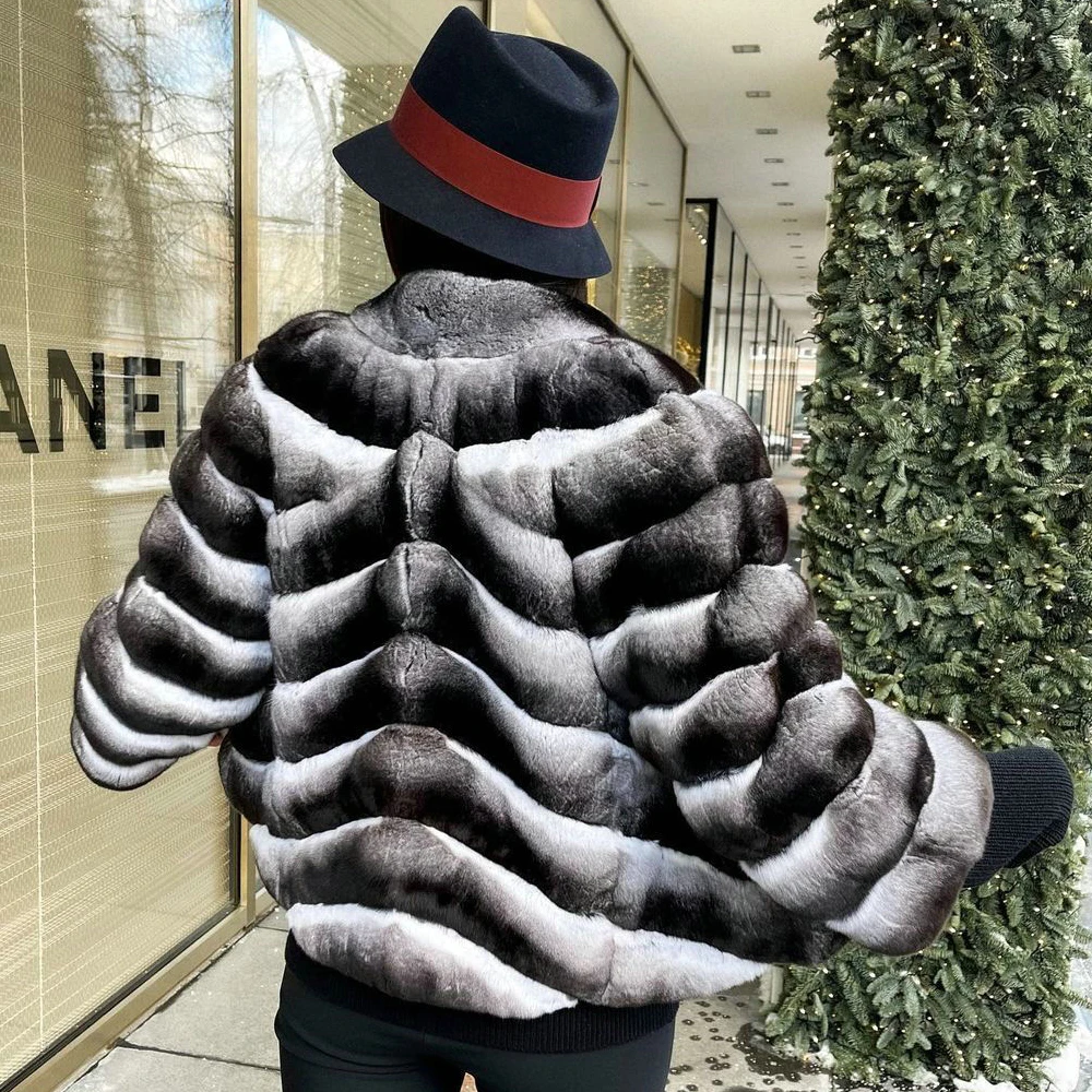 Short Genuine Rex Rabbit Fur Jacket Stand Collar Winter Fashion Women Casual Full Pelt Rex Rabbit Fur Coats Real Fur Outwear
