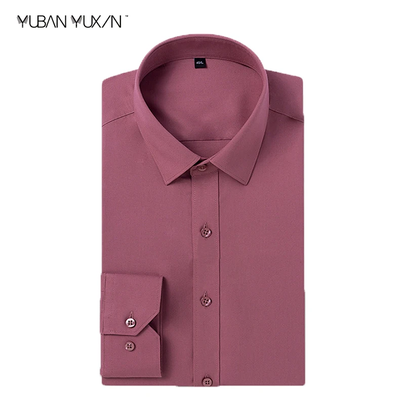 

YUBANYUXIN brand men spring autumn business solid color dress shirt stretch aloe fiber anti wrinkle long sleeve slim fit shirts