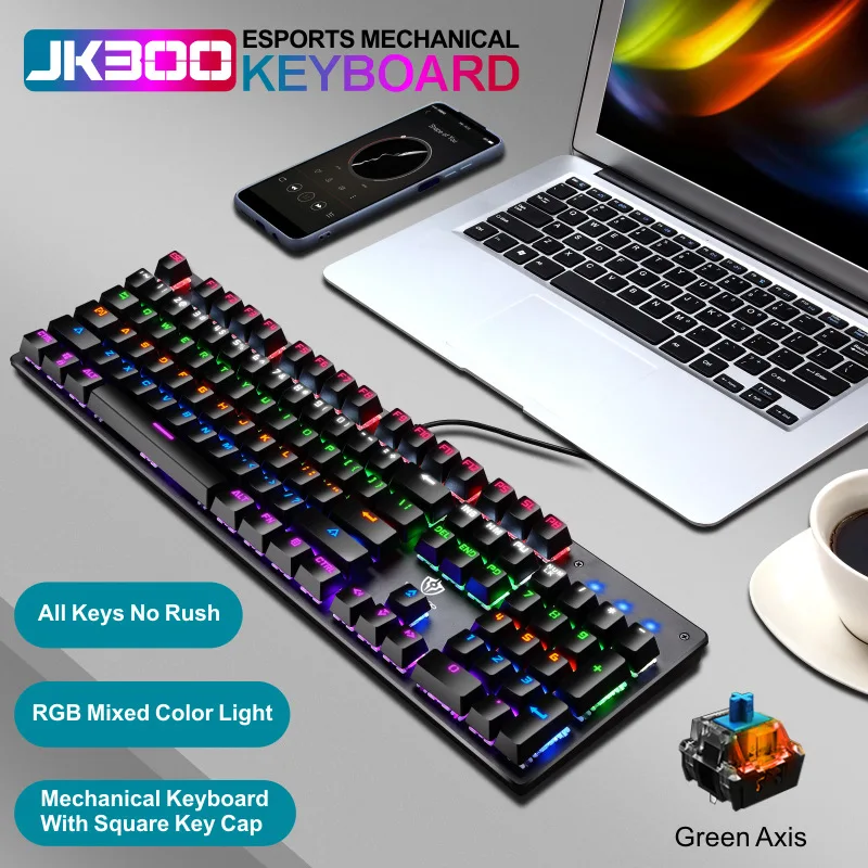 

Механическая игровая клавиатура Green Axis, USB RGB игровая клавиатура, 104 клавиш без перфорации, светящаяся механическая клавиатура