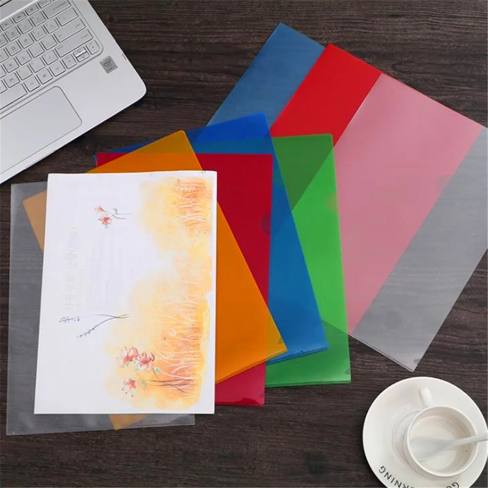

6 Colors A4 Clear Colorful Document Bag New L-shape Paper File Folder Stationery School Office Case Pp File Folder
