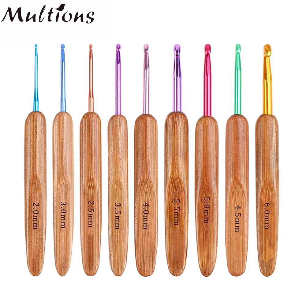 

2mm-6mm Colorful Bamboo Knitting Needles Set 9pcs/set Handcrafted Knitting Needles Weave Yarn Craft for Beginner