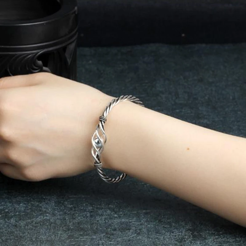 Женский винтажный браслет из серебра 100% пробы с плетением витой веревки|bracelet