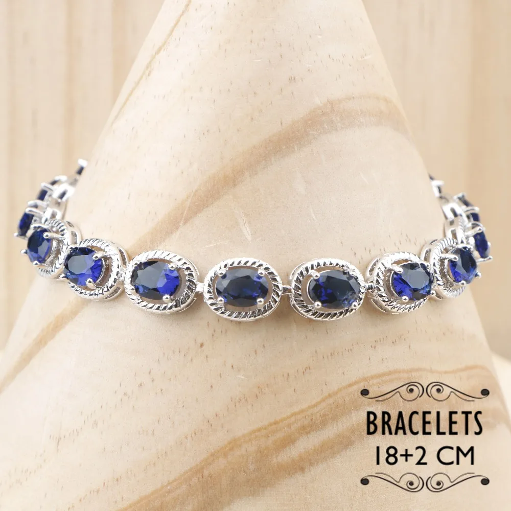 Темно-Синий Циркон Свадебные серебряные 925 Женские Ювелирные наборы