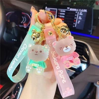 cute candy color anime pink bear keychain for women fashion bag pendant car key chain creative couple friend gift 2021 new trend