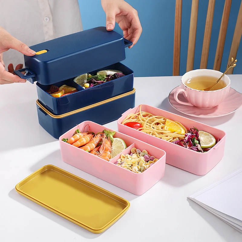 

Konco Portable Bento Box For Kids School Microwave Lunch Box 2-Layer With Movable Compartments Salad Fruit Food Container Box