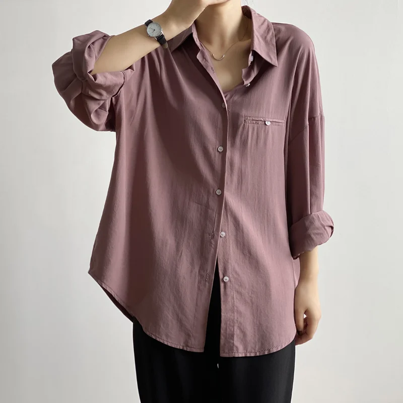 

2021 Spring New Fashion Design Shirts Women Drape Long Sleeve Loose Casual Blouse Simple Oversized OL Style All Match Blusas