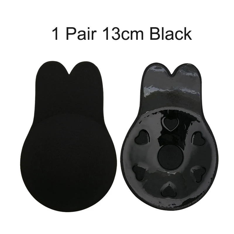 1 pair 13cm black 2 пары силиконовых бюстгальтеров, женское самоклеющееся нижнее белье, без бретелек, пуш-ап бюстгальтер, невидимое нижнее белье с заячьими ушками, липкий сексуальный бюстгальтер - Цвет: 1 pair 13cm black