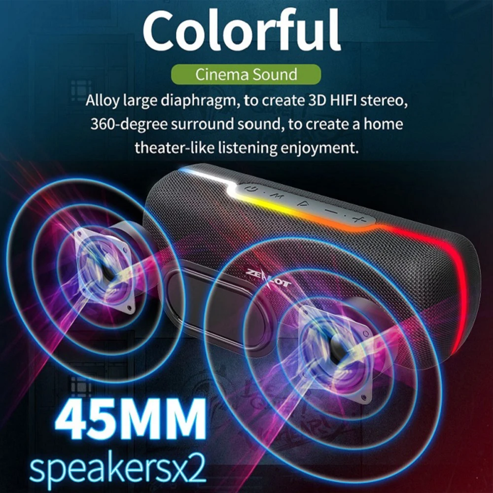 

ZEALOT Enthusiast S55 New Bluetooth Speaker With Colorful Flashing Lights Fabric Outdoor Portable Card USB Audio