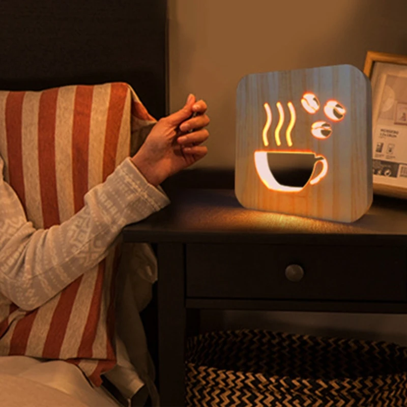 

Creative Wooden Musical Notes Hollow Square Lamp LED Colorful Night Light Home