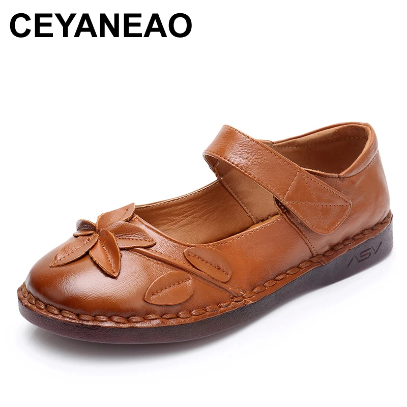 

Женские туфли на плоской подошве CEYANEAO, винтажные Мокасины с круглым носком, с цветочным рисунком, для осени