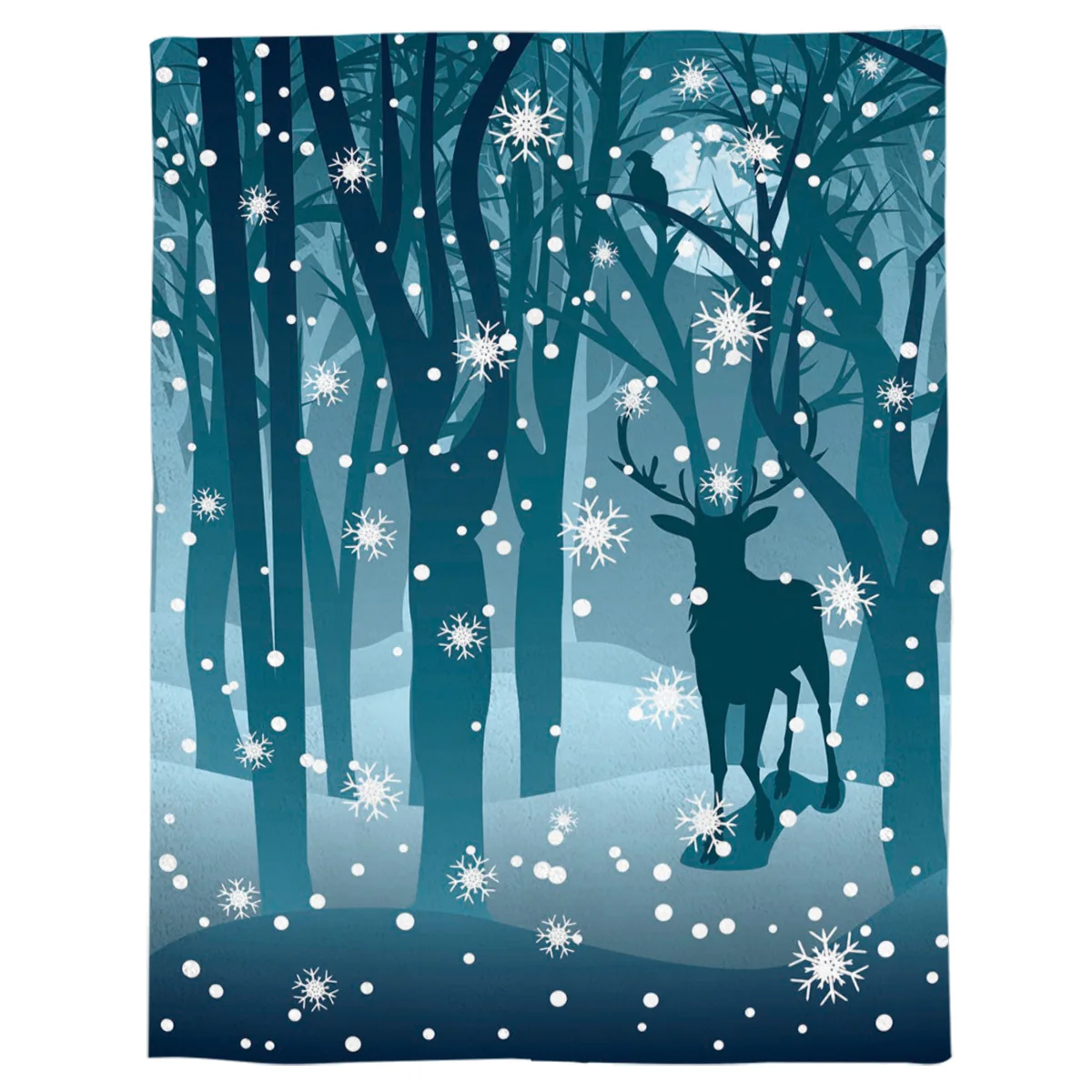 Лось Снежинка лес силуэт синее рождественское покрывало Забавный принт мягкий