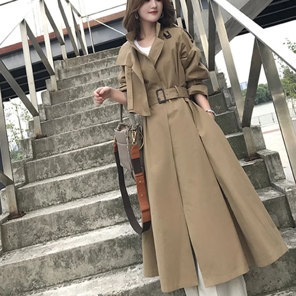 Длинные женские тренчи винтажные пояса осенне весенние модные ветровки большие