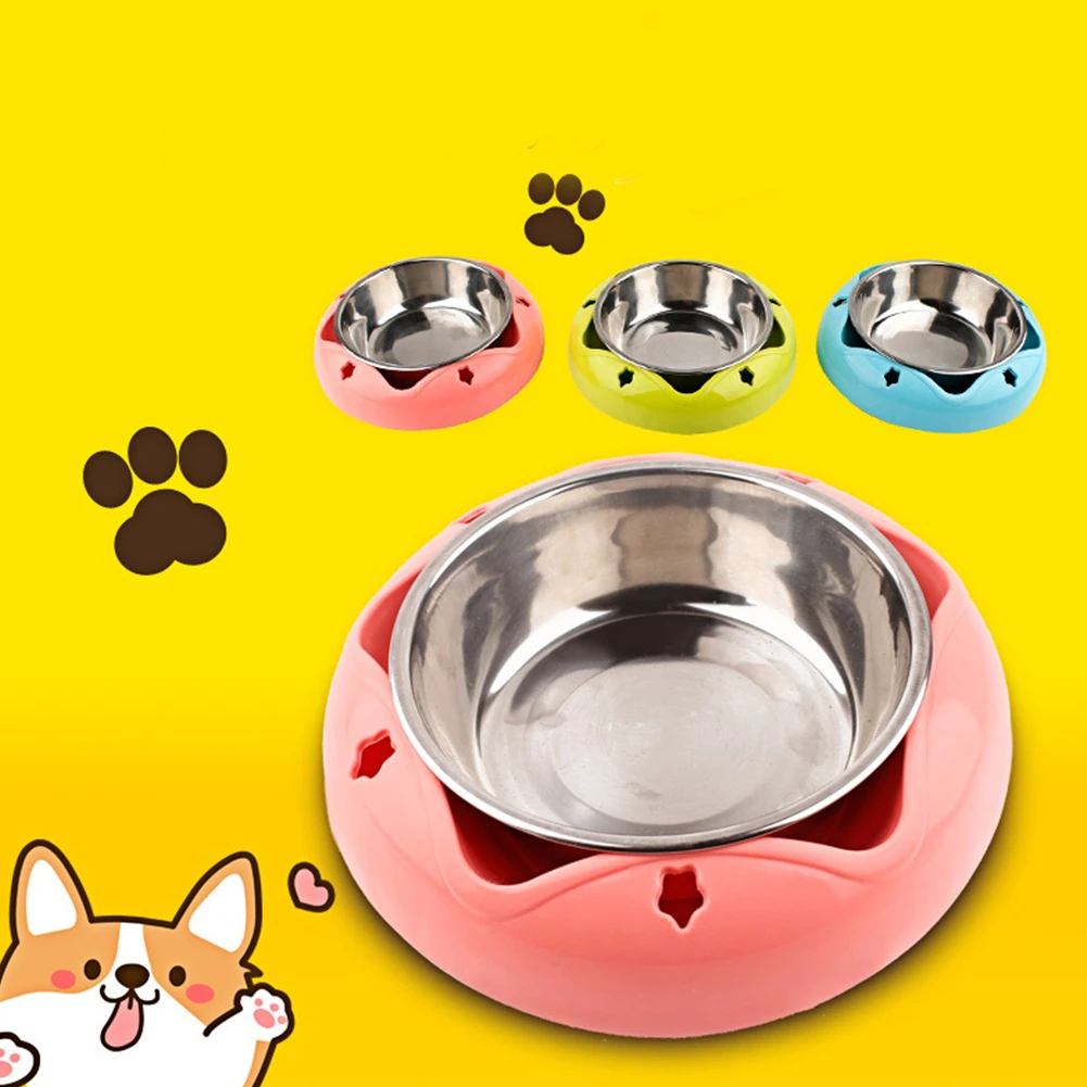 

Dogs Feeder 2in1 Stainless Steel Bowls Non-slip Pet Feeding Dish Anti-fall Cat Dog Drinking Water Bowls Puppy Single Food Bowls