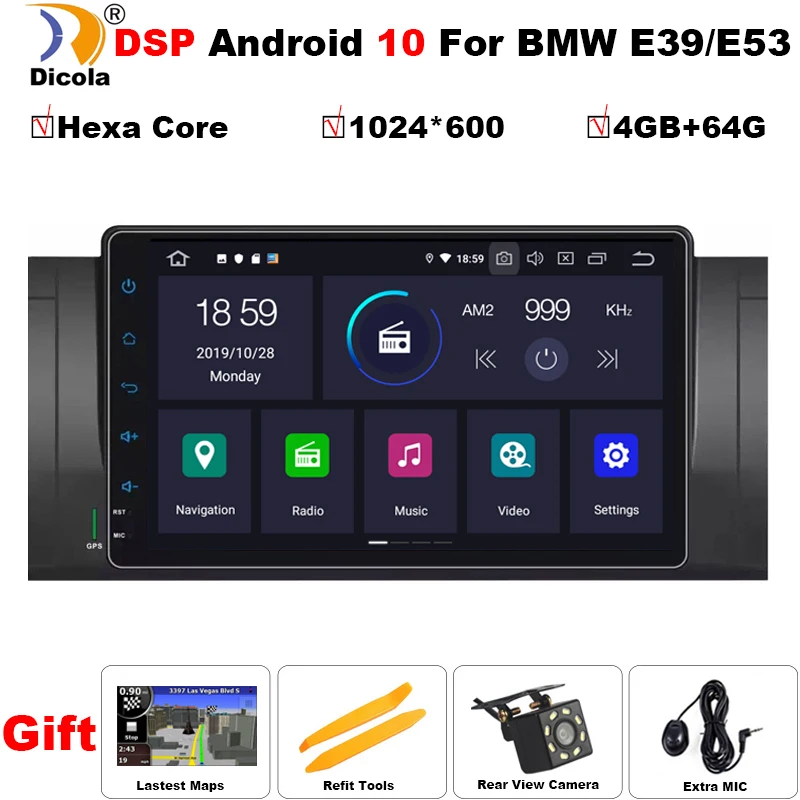 Автомобильный DVD плеер PX6 Android 10 4 + 64 ГБ 6 ядер GPS навигация 9 дюймов для BMW E39/E38 7 Series/M5