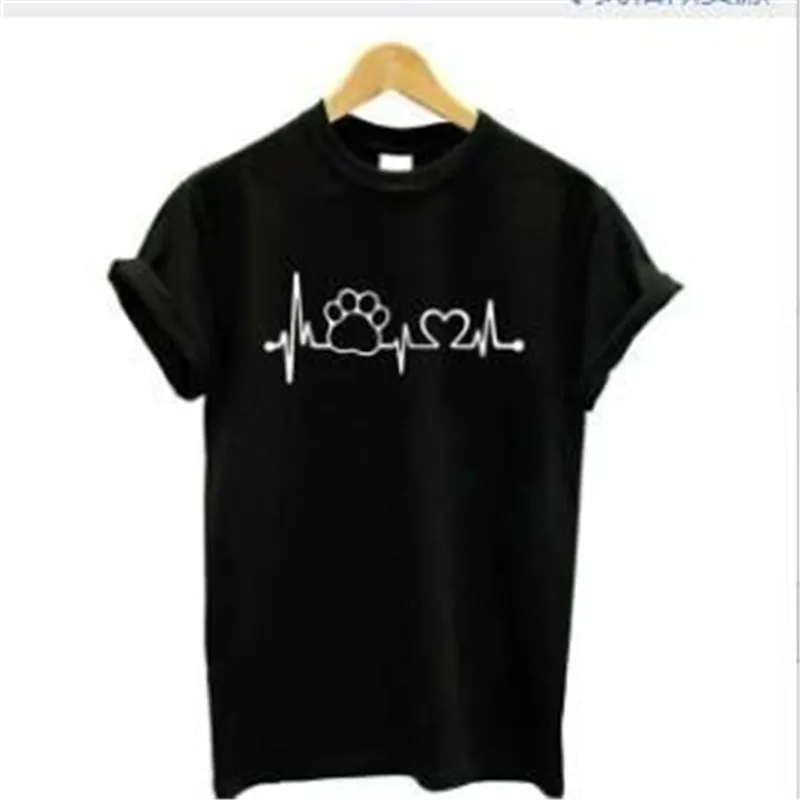 

Paw Heartbeat Lifeline Dog Cat Women T Shirt Cotton Casual Funny T Shirt For Lady Girl Top Tee Hipster Black Color