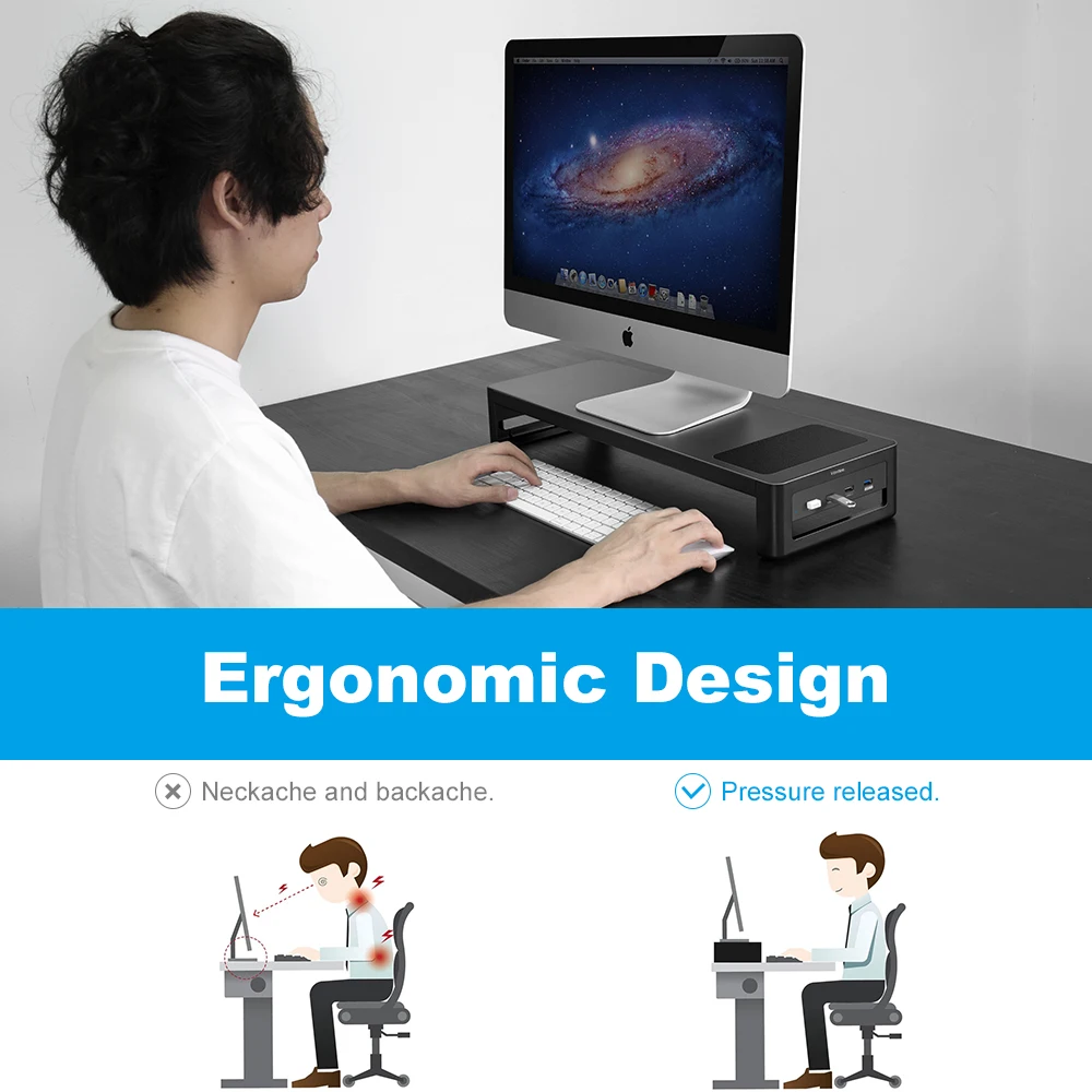 Monitor Stand Riser Laptop Holder Desk Organizer with Wireless Charging USB3.0 Hub Support Data Transfer for Computer PC Office |