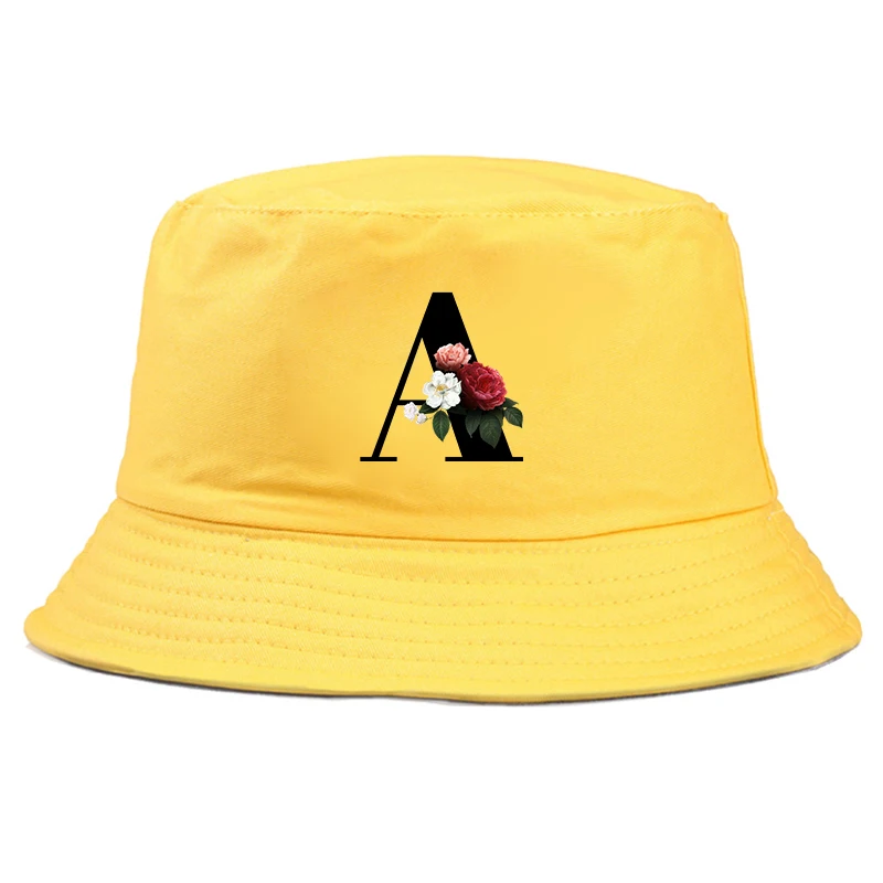 

26 letter black font flowers printing baseball cap peaked fisherman hat sports outdoor sunshade breathable striped elastic hat