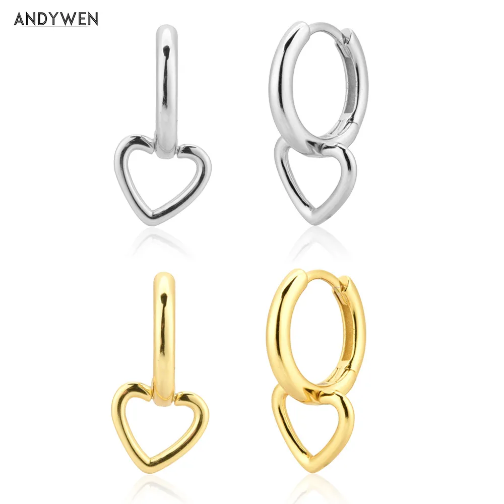 

ANDYWEN 925 пробы серебряные кольца в форме сердца серьги для пирсинга клипсы круглые ювелирные изделия в стиле рок панк 2021 ювелирные изделия дл...