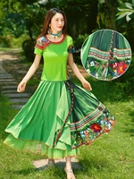 tiyihailey free shipping autumn and summer long maxi high waist skirt women embroidery national chinese style chiffon mesh skirt