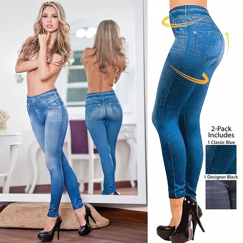 

2021 Women's Jeans High Waist Stretch Skinny Denim Trousers Ladies Casual Solid Color Slim Fit Long Pants with Pockets
