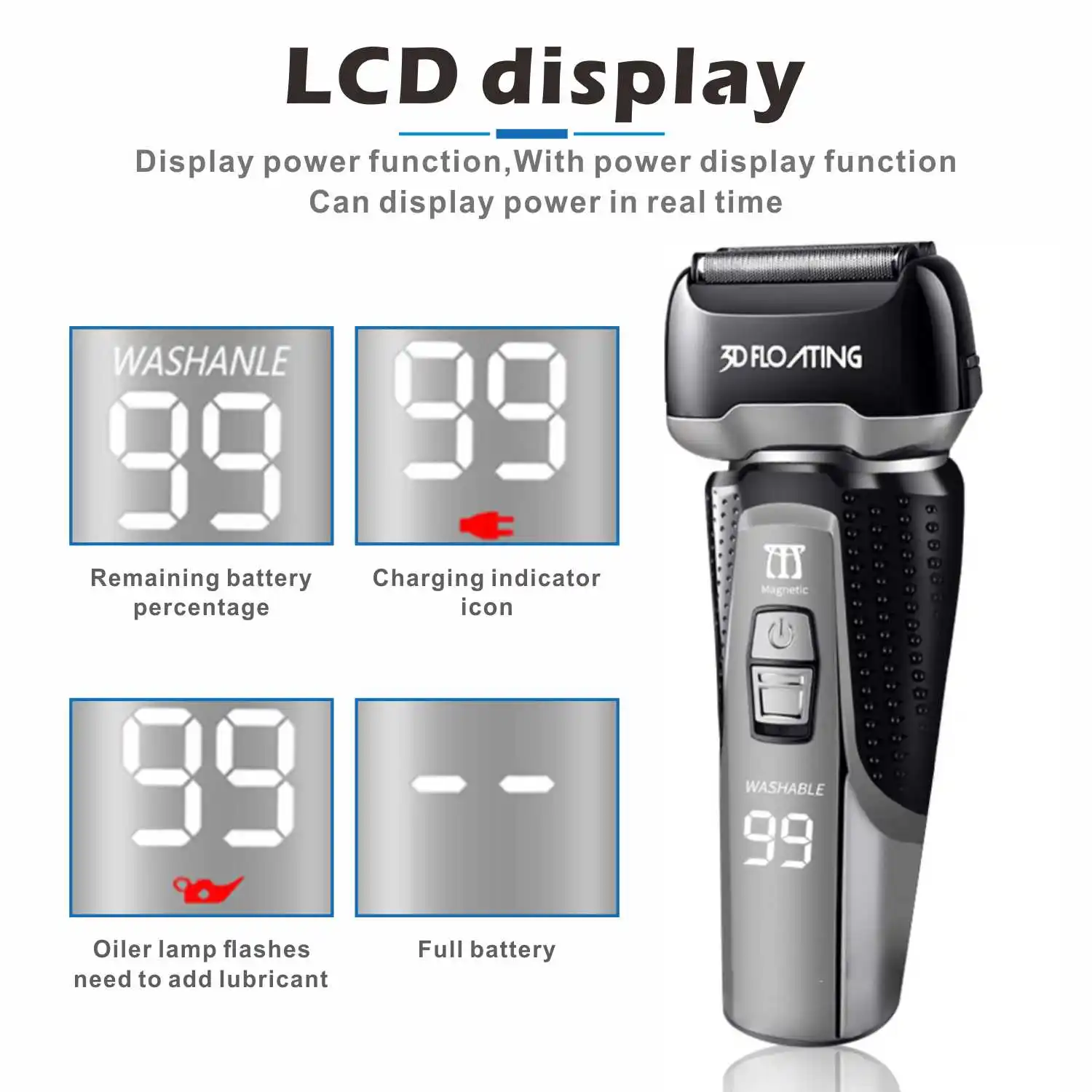 3D Floating Men Electric Shaver Quick Charge Washable Razor LED Display Lamp Beard Rechargeable Professional Wet &amp Dry | Красота и